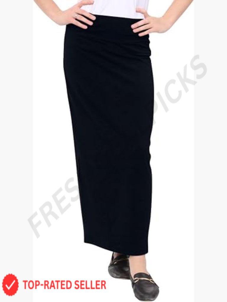 Long Pencil Skirt High Waisted Cotton Stretch Fitted Maxi Skirt Modest Work